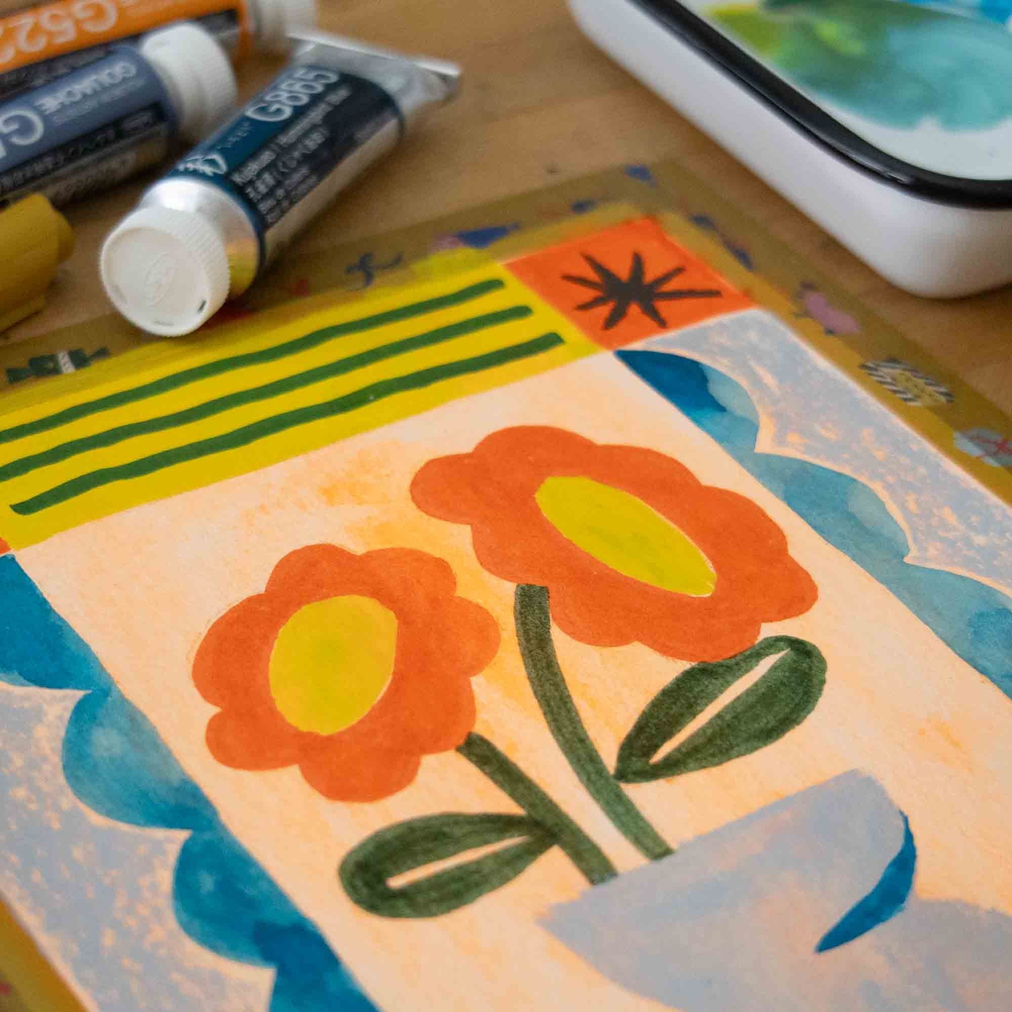 Online Mixed Media Workshop | Folk Flower Illustration with Supply Kit - Esther Nariyoshi